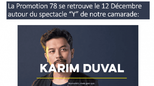 Save the Date : Réunion de la 78 le 12 décembre au Théâtre à Paris ("Y" de Karim Duval)